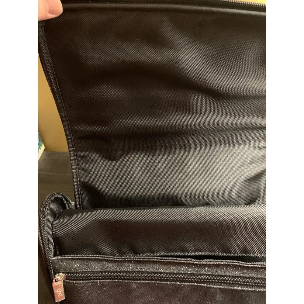 GHD Cosmetic Bag with Satin Bow Glitter Black And Silver Hair Styler Makeup Case